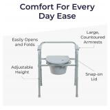 Drive Medical Folding Steel Bedside Commode Chair - Portable 3-in-1 Toilet Solution - Adjustable Height - Durable Powder-Coated Steel Frame - Supports Up To 350 Lb