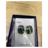 M.DUN- Round Edges Rectangle Shape Studs Earring. Abalone Amber Turquoise Resin Stone Design, 18k Real Gold Plated Bezel, Hypoallergenic Gorgeous Gift for Women