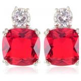 RIZILIA CLASSIC Stud Pierced Earrings with Cushion Cut Gemstones CZ Multi-Colors available in 18K White Gold Plated, Simple Modern Elegant