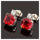 RIZILIA CLASSIC Stud Pierced Earrings with Cushion Cut Gemstones CZ Multi-Colors available in 18K White Gold Plated, Simple Modern Elegant
