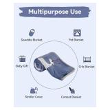 TILLYOU Toddler Flannel Blanket - Warm Cozy Baby Blanket for Boys and Girls, Smooth Cute Lightweight Blanket for Bedding Crib Stroller, 40 50 inches, Navy Deer