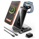 Intoval Aluminum 3 in 1 Wireless Charging Station for iPhone 17 16 15 14 13 12 11 Pro Max XR, Wireless Charger for Apple Watch 11 10 9 8 7 Ultra SE 3 2, Phone Charger for AirPods 4 Pro 2 3 (Grey)