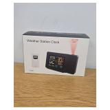Projection Alarm Clock, WWVB Atomic Projector Radio Control Clock for Bedroom Ceiling with Weather Station, Snooze, Outdoor Temperature Humidity Sensor, Dual Alarms, 180° Rotatable - Retail: $84