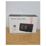 Projection Alarm Clock, WWVB Atomic Projector Radio Control Clock for Bedroom Ceiling with Weather Station, Snooze, Outdoor Temperature Humidity Sensor, Dual Alarms, 180° Rotatable - Retail: $84