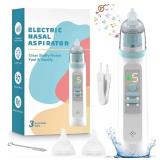 Electric Nasal Aspirator for Baby - Nose Aspirator for Toddlers, Nose Sucker with 3 Silicone Tips, 5 Adjustable Suction Levels, Music and Light Soothing Function - Baby Snot Sucker WORKS