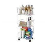 Delamu 3 Tier Rolling Cart for Kitchen, Bathroom, Office, Acrylic Utility Storage Carts with 2 Lockable Wheels, Ideal for Small Spaces, Pantry, Classroom, Makeup Organizer, Dorm Storage, Clear