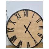 28"x28" Wooden Wall Clock with Black Metal Numbers and Frame Light Brown - Olivia & May: Silent Mechanism, Roman Numerals, Indoor Decor - Retail: $82