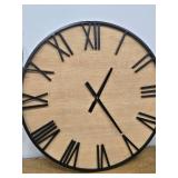 28"x28" Wooden Wall Clock with Black Metal Numbers and Frame Light Brown - Olivia & May: Silent Mechanism, Roman Numerals, Indoor Decor - Retail: $82