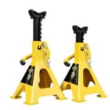 YELLOW JACKET Car Jack Stands 3 Ton with Double Locking and Large Foot Base for Lifting SUVS, Heavy Duty Steel, 6600 lb Capacity, 1 Pair, Yellow