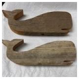 11" Hand-Carved Wooden Whale Home Decor (Lot of 2)
