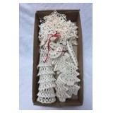 Lot of 39 Handmade Crochet Lace Ornaments with Red Ribbons