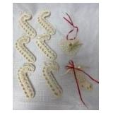 Lot of 39 Handmade Crochet Lace Ornaments with Red Ribbons