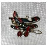 Little Brown Church Pin & Biplane Stained Glass Ornament Set