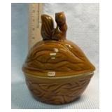Brown Glazed Ceramic Walnut Trinket Box