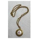 Floral Enamel Gold Tone Locket Necklace