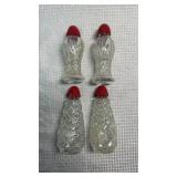Crystal Pattern Glass Salt and Pepper Shakers with Red Caps