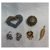 Mixed Costume Jewelry Lot - Clip-On Earrings and Pins