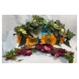 3-Piece Artificial Mixed Flower Garland with Sunflowers and Burgundy Magnolias - Retail: $15