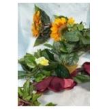 3-Piece Artificial Mixed Flower Garland with Sunflowers and Burgundy Magnolias - Retail: $15