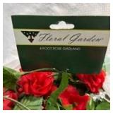 12 Silk Roses & Several Floral Garden 4 Foot Red Rose Garlands - Retail: $12