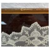 Wooden Serving Tray w/ Framed White Lace Doily Display