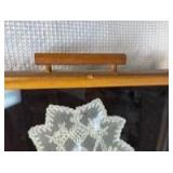 Wooden Serving Tray w/ Framed White Lace Doily Display