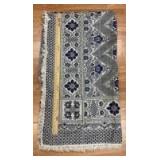 Fringed Navy and White Geometric Floral Pattern Throw Blanket w/ 2 Pillow Covers
