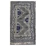 Fringed Navy and White Geometric Floral Pattern Throw Blanket w/ 2 Pillow Covers