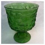 Vintage Green Crinkle Glass Pedestal Vase/ Candy Dish, A102,Â  E.O. Brody Co.