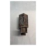 Little Brown Church Cast Iron Bank, filled with coins