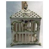 Hand-Painted Porcelain Lattice Box with Floral Design