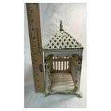 Hand-Painted Porcelain Lattice Box with Floral Design