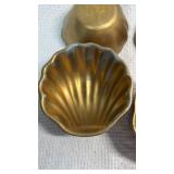 3 Ceramic Brass-Tone Shell-Shaped & 1 Lotus-Shaped Trinket Dishes