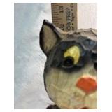 Hand-Carved Wooden Black Cat with Fish Bobblehead Figurine