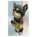 Hand-Carved Wooden Black Cat with Fish Bobblehead Figurine