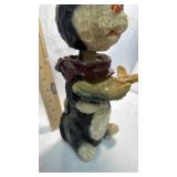 Hand-Carved Wooden Black Cat with Fish Bobblehead Figurine