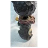 Hand-Carved Wooden Black Cat with Fish Bobblehead Figurine