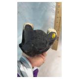 Hand-Carved Wooden Black Cat with Fish Bobblehead Figurine