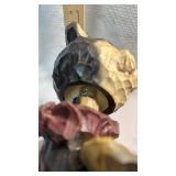 Hand-Carved Wooden Black Cat with Fish Bobblehead Figurine