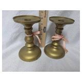 Brass Candlesticks with Pink Ribbon