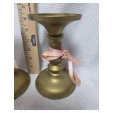 Brass Candlesticks with Pink Ribbon