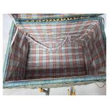 Vintage Gray Wicker Sewing Basket with Plaid Lining