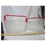 Lot of 2 plastic red handled baskets