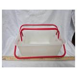Lot of 2 plastic red handled baskets