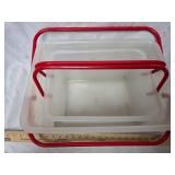 Lot of 2 plastic red handled baskets