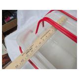 Lot of 2 plastic red handled baskets