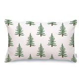 GEEORY Christmas Pillow Cover 12x20 Inch, Green Xmas Trees White Farmhouse Decorative Throw Pillowcase for Home Sofa Couch Cushion Decoration G438-12 - Retail: $10