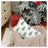 GEEORY Christmas Pillow Cover 12x20 Inch, Green Xmas Trees White Farmhouse Decorative Throw Pillowcase for Home Sofa Couch Cushion Decoration G438-12 - Retail: $10