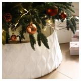 Soulchen 28 x 9 Inch White Knitted Christmas Tree Collar for Artificial Trees, Boho Faux Fur with Cable Knit Christmas Tree Skirts, Soft Fluffy Xmas Woven Ring Basket Base for Home Decor Holiday - Ret