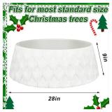 Soulchen 28 x 9 Inch White Knitted Christmas Tree Collar for Artificial Trees, Boho Faux Fur with Cable Knit Christmas Tree Skirts, Soft Fluffy Xmas Woven Ring Basket Base for Home Decor Holiday - Ret